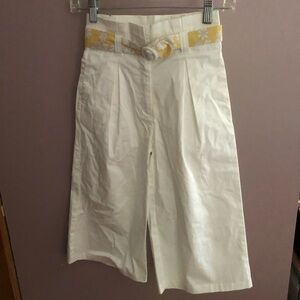 Janie & Jack white pleated pants w yellow belt size 7 NWT